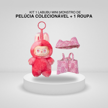 Kit 1 Labubu Mini Monstro de Pelúcia Colecionável + 1 Roupa