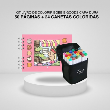 Kit Livro de Colorir Bobbie Goods Capa Dura 50 páginas + 24 Canetas Coloridas