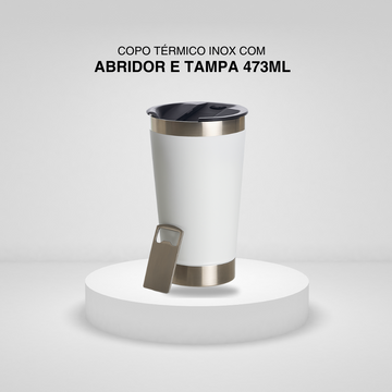 Copo Térmico Inox com Abridor e Tampa 473ML