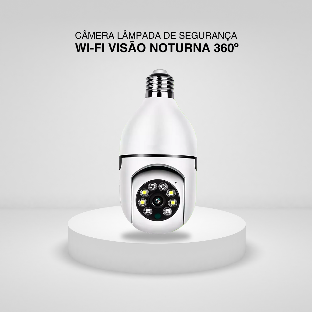 Câmera Lâmpada de Segurança Wi-fi Visão Noturna 360º