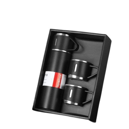 Kit Garrafa Térmica 500ML+ 3 Xícaras Aço Inoxidável