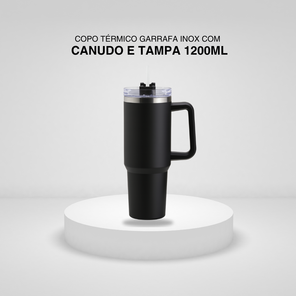 Copo Térmico Garrafa Inox com Canudo e Tampa 1200ML