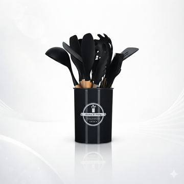 Kit 12 Utensílios de Cozinha  - Silicone e Cabo de Madeira