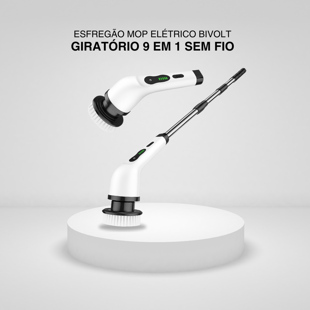 Esfregão Mop Elétrico Bivolt Giratório 9 em 1 Sem Fio